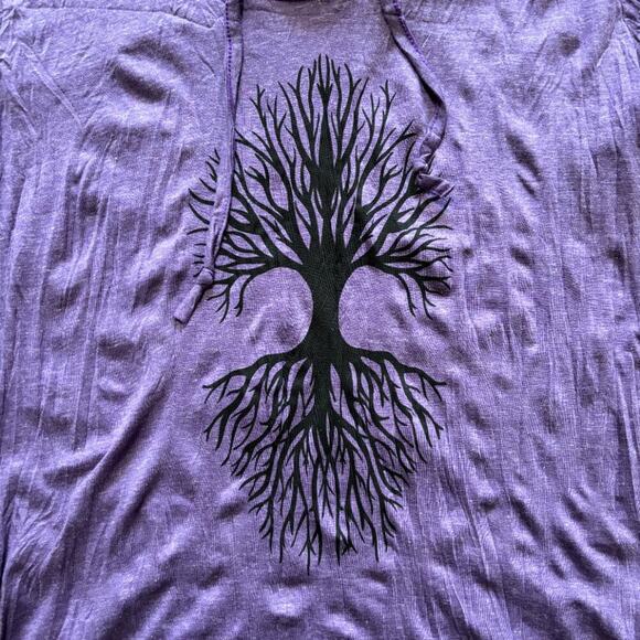 NEW MALISUN Slub Cotton Long Sleeve Hooded Tree Print Shirt SZ L - Picture 2 of 10